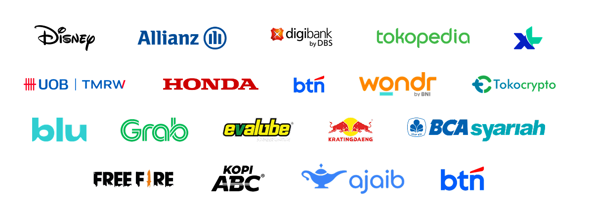 Callinc Trusted Clients — Disney, Allianz, DBS Digibank, Tokopedia, XL, UOB TMRW, Honda, BTN, Wondr, Tokocrypto, Blu, Grab, Evalube, Kratingdaeng, BCA Syariah, Free Fire, Kopi ABC, Ajaib